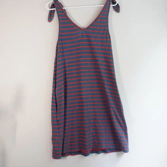 Faherty Florence Dress XS Indigo Dyed Brenton Stripe Tie Strap Sleeveless NWT - Picture 7 of 9